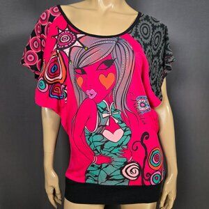 Y2K Graphic Top Size M Colorful Funky Emo Scene Gyaru Indie Mcbling Girl Print